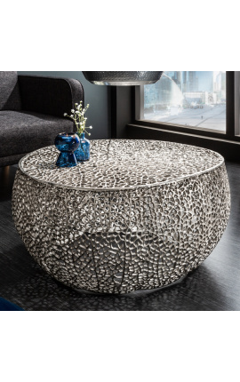 Round "Cory" coffee table in steel and silver metal 80 cm