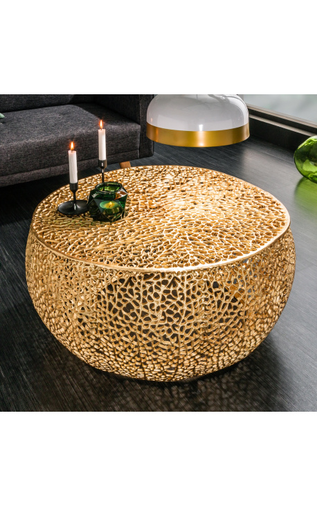 Round "Cory" coffee table in steel and gold metal 80 cm