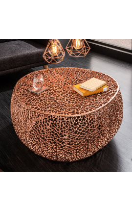 Round &quot;Cory&quot; coffee table in steel and copper colored metal 80 cm