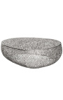 Large oval "Cory" coffee table in steel and silver colored metal 120 cm