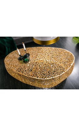 Grote oval &quot;Cory&quot; koffie tafel in staal en goud gekleurd metaal 120 cm
