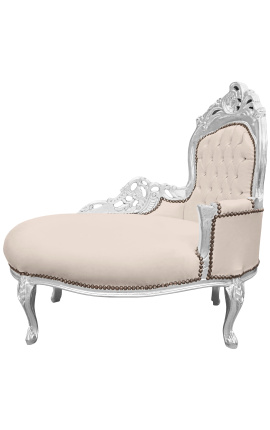 Baroque chaise longue beige leatherette with silver wood