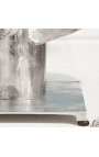 Table basse carrée "Helix" en aluminium et acier couleur argenté avec plateau en verre