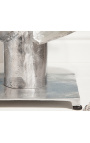 Mesa redonda de café Helix en aluminio y acero plateado con tapa de vidrio