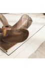 Квадратный журнальный столик "Helix" из алюминия и стали цвета меди со стеклянной столешницей