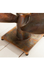 Square "Helix" coffee table in aluminum and copper-colored steel with glass top