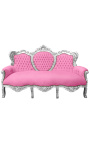 Sofà barroc de tela de vellut rosa i fusta platejada