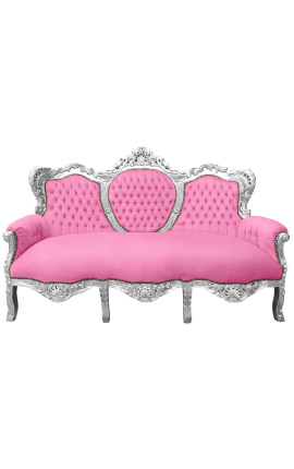 Barok sofa fluweel roze en zilver hout 