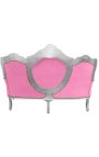 Sofá barroco con tela de terciopelo rosa y madera plataé - 22