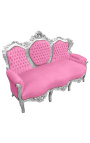 Barokk kanapé bársony rózsaszín és ezüst fa 
