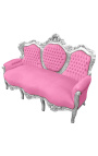 Καναπές μπαρόκ βελούδο ροζ και ασημί ξύλο 