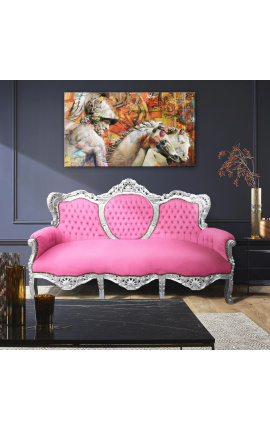 Baročni kavč žamet roza in srebrn les 