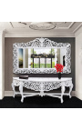 Enorme console avec miroir de style baroque en bois laqué blanc et grand miroir