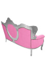 Barok sofa fluweel roze en zilver hout 