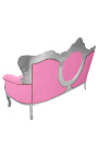 Barok sofa fluweel roze en zilver hout 