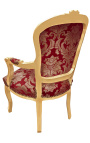 Barock Sessel Louis XV Stil mit Burgunder Stoff und "Rebellen" muster und vergoldetes holz