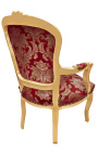 Barock Sessel Louis XV Stil mit Burgunder Stoff und "Rebellen" muster und vergoldetes holz