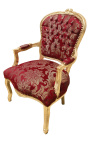 Barok lænestol af Louis XV stil med burgundy stof og "Gobelins" mønstre og forgyldt træ