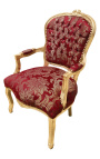 Baroque armstoel in Louis XV-stijl met burgundisch weefsel en "Gobelins" patronen en gilded hout