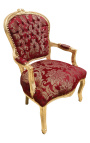 Baroque armstoel in Louis XV-stijl met burgundisch weefsel en "Gobelins" patronen en gilded hout