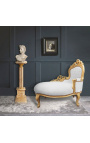 Baroque chaise longue white leatherette with gold wood