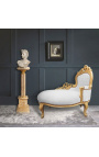 Chaise longue barocca in similpelle bianca e legno oro