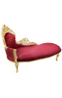 Grote barok chaise longue rode satijnstof en goud hout