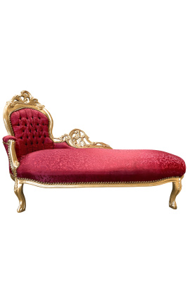 Große Barock-Chaiselongue aus rotem Satinstoff und goldenem Holz