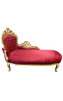 Grande chaise longue in tessuto satinato rosso e legno dorato - 13