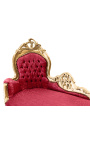 Grande divano letto barocco in tessuto di raso rosso e legno dorato