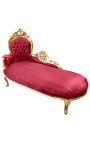 Grande chaise longue in tessuto satinato rosso e legno dorato - 14