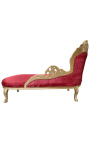 Gran tela de satine rojo chaise longue y madera de oro