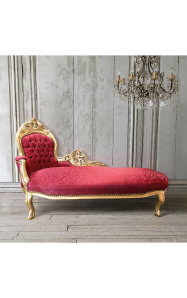 Große Barock-Chaiselongue aus rotem Satinstoff und goldenem Holz