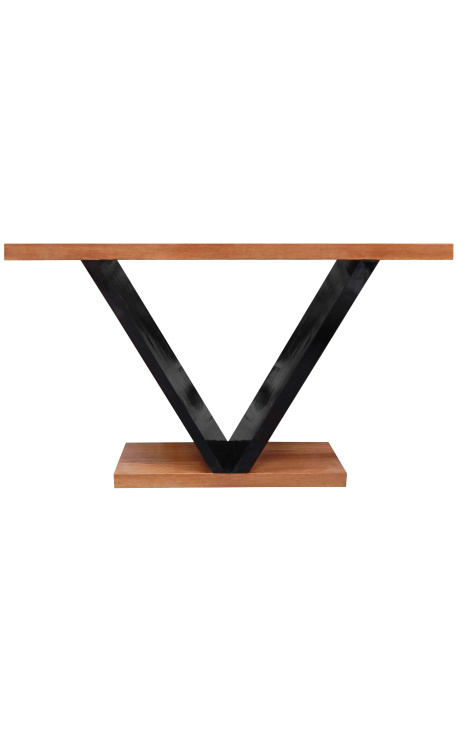 Art Deco style console in beech veneer and black lacquered stand