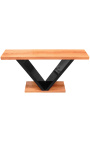Art Deco style console in beech veneer and black lacquered stand