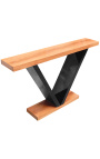 Console de style art déco avec placage en hêtre et piétement laqué noir