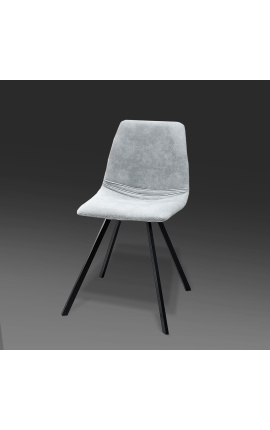 4 komplektas &quot;Nalia&quot; dizaino valgomojo kėdės iš pilko suede audinio su juodomis kojomis
