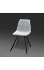 4 komplektas "Nalia" dizaino valgomojo kėdės iš pilko suede audinio su juodomis kojomis