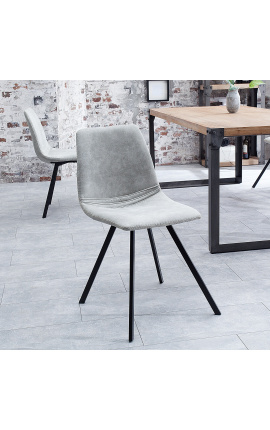 Ensemble de 4 chaises de repas "Nalia" design en tissu suédé gris avec pieds noirs