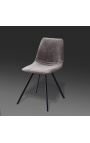 Set of 4 "Nalia" design dining chairs in taupe suede fabric with black legs