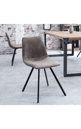 Set of 4 "Nalia" design dining chairs in taupe suede fabric with black legs