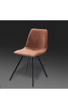 Set van 4 &quot;Nalia&quot; ontwerp eetstoelen in chocolade suede stof met zwarte benen