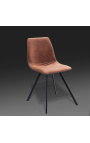Set of 4 "Nalia" design dining chairs in chocolate suede fabric with black legs