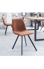 Conjunto de 4 sillas de cocina de diseño Nalia en tela de suede de chocolate con patas negras