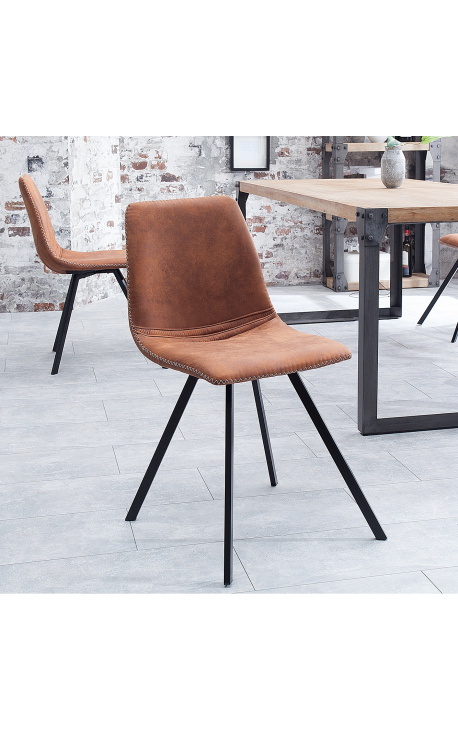 Ensemble de 4 chaises de repas "Nalia" design en tissu suédé chocolat avec pieds noirs