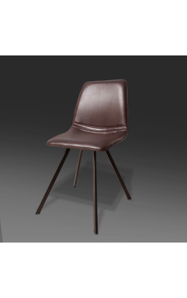 Ensemble de 4 chaises de repas &quot;Nalia&quot; design simili cuir marron avec pieds noirs