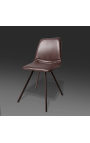 Set av 4 "Nalia" design dining stolar i brunt läder med svarta ben