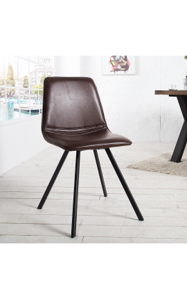 Set of 4 "Nalia" design dining chairs in brown leatherette with black legs