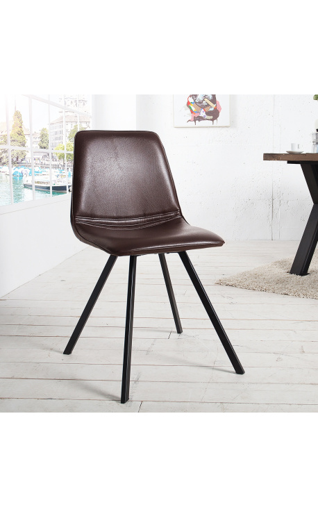 Set av 4 "Nalia" design dining stolar i brunt läder med svarta ben