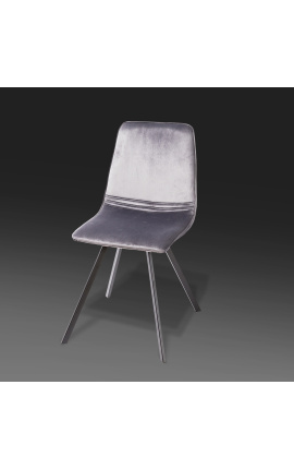 Set of 4 &quot;Nalia&quot; design dining chairs in dark grey velvet with black legs